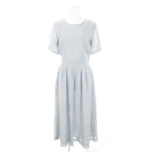 ワンピース ロング 半袖 シアー ドット 総柄 2 M 水色 ブルー /AH16 GY44