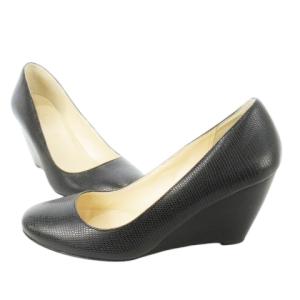 COLE HAAN パンプス ウェッジソール ラウンドトゥ レザー 革 リザード型押し 5.5 22.5cm 黒 ブラック