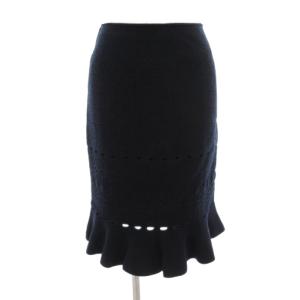 美品 タイトスカート 38 紺 ネイビー 黒 ブラック ひざ丈 /UO GY19