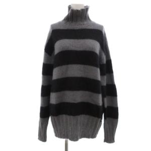 21AW タートルネック ニット セーター ボーダー モヘア ウール 48 グレー 黒 ブラック /JS
