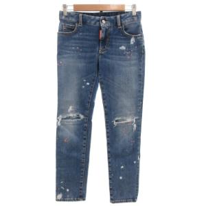 23SS デニムパンツ ジーンズ ストレッチ 34 インディゴブルー ダメージ加工 ペイント加工 /GV