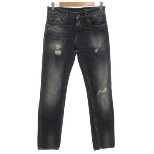 クラシック Classic デニムパンツ ジーンズ スリムストレート 44 インディゴブルー 藍色 ダメージ加工