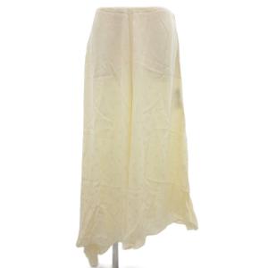 タグ付き ロングスカート ミモレ アシメ 絹 シルク ロゴ 総柄 42 アイボリー /JS GY19