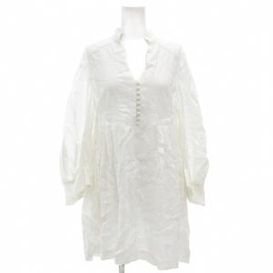 リネンチュニック ブラウス 長袖 キーネック チェック 1 白 ホワイト /GV GY19