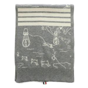 THOM BROWNE マフラー カシミヤ 総柄 O/S グレー ホワイト