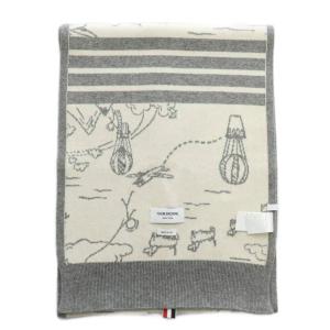 THOM BROWNE マフラー カシミヤ 総柄 O/S グレー ホワイト