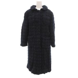 コート ニット ツイード ロング 44 紺 ネイビー 黒 ブラック /UO GY19