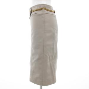 GUCCI タイトスカート ひざ丈 金ボタン サイドチェーン ロゴボタン 36 グレー /GV GY19