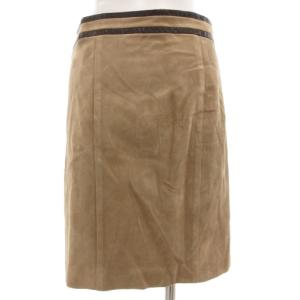 GUCCI ヴィンテージ タイトスカート ひざ丈 36 茶 ブラウン ラップスカート風 牛革 スエードレザー /GV