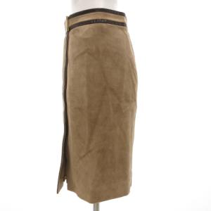 GUCCI ヴィンテージ タイトスカート ひざ丈 36 茶 ブラウン ラップスカート風 牛革 スエードレザー /GV