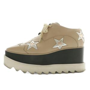 エリス ELYSE スニーカー フェイクレザー 厚底 スクエアトゥ 星 スター 35 22.5cm ベージュ