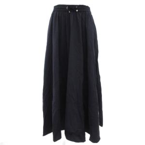 ナイロンロングスカート イージー フレア マキシ ストレッチ 42 紺 ネイビー /GV GY19
