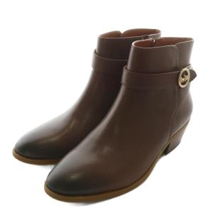 DEBI LEATHER BOOTIE ショートブーツ レザー サイドジップ ロゴ ゴールド金具 7.5