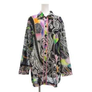 FASHION シアーシャツ 長袖 ペイズリー柄 11R 黒 ブラック 紫 パープル /JS GY19
