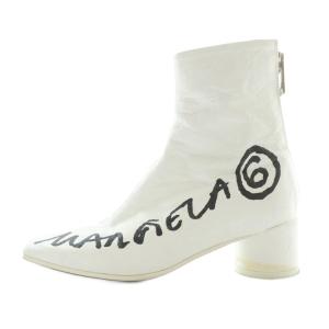 MM6 Maison Margiela ショートブーツ シワ加工 ロゴ プリント 35 ホワイト