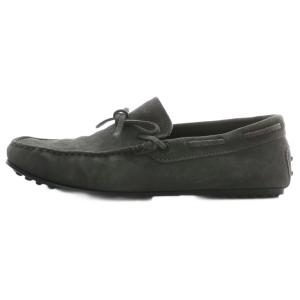 TOD'S ドライビングシューズ スリッポン モカシン スエード スクエアトゥ リボン 6 25cm グレー /XZ