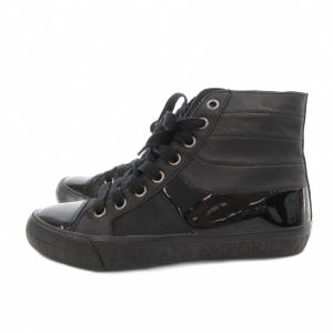 ハイカット スニーカー レザー エナメル切替 7 黒 ブラック /UO GY19