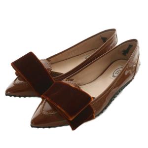 パンプス フラット エナメル ベロア ポインテッドトゥ 38 25cm 茶色 ブラウン /XZ GY19