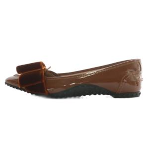 TOD'S パンプス フラット エナメル ベロア ポインテッドトゥ 38 25cm 茶色 ブラウン /XZ GY19
