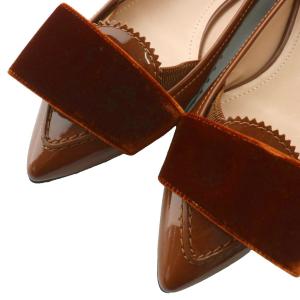 TOD'S パンプス フラット エナメル ベロア ポインテッドトゥ 38 25cm 茶色 ブラウン /XZ GY19