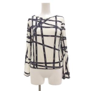 マルジェラ期 Tシャツ カットソー ロンT 長袖 ボルデュック リボン総柄 XS 白 ホワイト 紺 ネイビー