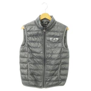 EA7 ダウンベスト スタンドカラー ジップアップ ロゴ プリント XS グレー /MN7 GY19