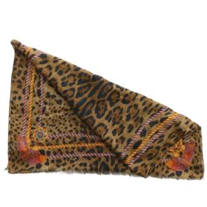 DOLCE&GABBANA ストール スカーフ 大判 カシミア混 ヒョウ柄 レオパード 総柄 ロゴ 茶色 ブラウン /XZ GY19