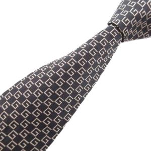 ネクタイ GG ロゴ 総柄 絹 シルク 黒 ブラック ベージュ /JS GY19