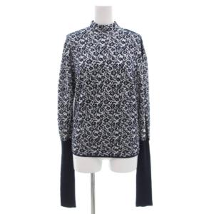 近年モデル ニット セーター 長袖 モックネック M 紺 ネイビー 白 ホワイト 総柄 CHC19AMH3271091JM