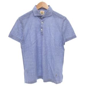 ポロシャツ 半袖 チェック柄 L 紺 ネイビー 白 ホワイト 総柄 刺繍 イタリア製 /GV GY19