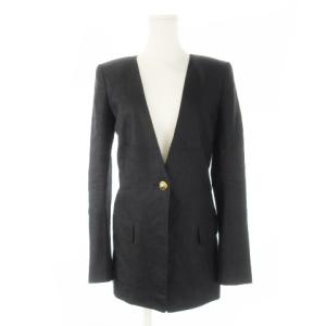 ノーカラージャケット Vカット 総裏地 麻 リネン 金ボタン 36 S 黒 ブラック /CK8 GY19