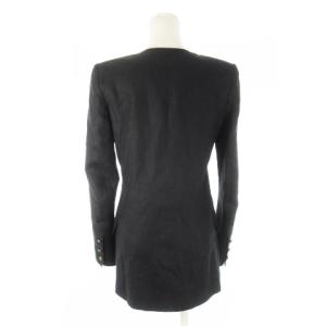 BALMAIN ノーカラージャケット Vカット 総裏地 麻 リネン 金ボタン 36 S 黒 ブラック /CK8 GY19