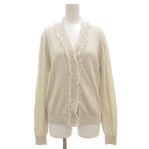 14G天竺コットン フリンジVネックカーディガン ニット 長袖 2 アイボリー SL8S-564 /GV