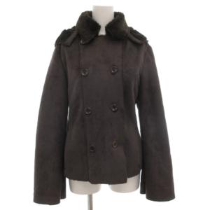 フェイクムートンコート ショート フード付 40 茶 ブラウン ダブルブレスト 裏地ボア /GV GY19
