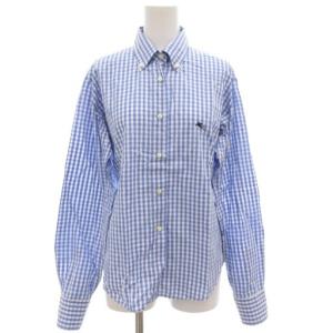 ボタンダウンシャツ BD 長袖 ギンガムチェック ロゴ刺繍 44 青 ブルー 白 ホワイト /GV GY19