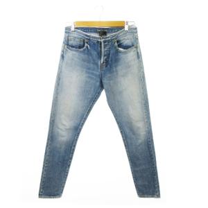 デニムパンツ ジーンズ テーパード ボタンフライ カットオフ ダメージ加工 ウォッシュ加工 27 青 ブルー