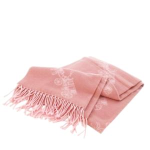 マフラー フリンジ インターシャ ダブルフェイス ウール カシミヤ混 ピンク /CK21 GY19