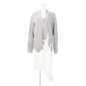 スウェットワンピース レイヤード ひざ丈 長袖 カットワークレース アシンメトリー インナー付き S グレー