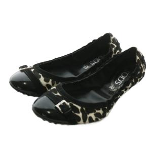 バレエシューズ フラット ドライビングシューズ ハラコ 牛柄 ラウンドトゥ 37 24cm 黒 ブラック