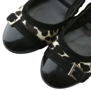 TOD'S バレエシューズ フラット ドライビングシューズ ハラコ 牛柄 ラウンドトゥ 37 24cm 黒 ブラック