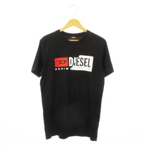 Tシャツ カットソー ラウンドネック 丸首 半袖 つぎはぎデザイン プリント ロゴ M 黒 ブラック /MN17