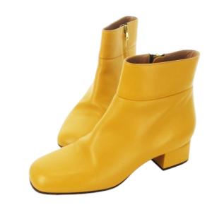 ショートブーツ ミドルヒール レザー 革 スクエアトゥ 37.5 24.5cm オレンジ /CK17 GY19