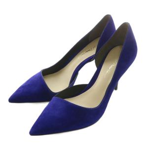 パンプス スエード ポインテッドトゥ ハイヒール 37.5 24.5cm 青 ブルー /XZ GY19
