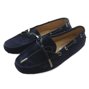 ドライビングシューズ スリッポン モカシン スエード ラウンドトゥ リボン 34.5 21.5cm 紺