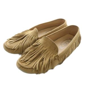 ドライビングシューズ スリッポン モカシン スエード ラウンドトゥ フリンジ 37.5 24.5cm 茶色
