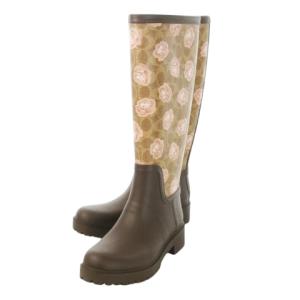 レインブーツ 長靴 内側ゴア 切替 シグネチャー 花柄 ローズ 6 23.0cm 茶 ブラウン /CK18