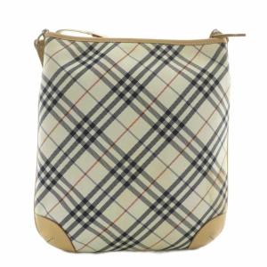 BURBERRY BLUE LABEL ショルダーバッグ キャンバス レザー チェック柄 総柄 白 ホワイト キャメル 黒 ブラック /XZ GY01