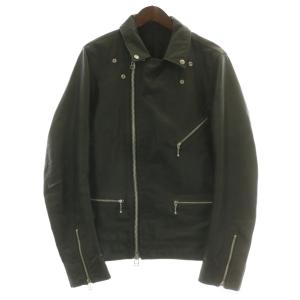 ダブルライダースジャケット ブルゾン アウター やぎ革 レザー ジップアップ L 緑 グリーン 124-35-0019