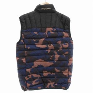 HYDROGEN ダウンベスト M ジップアップ 迷彩柄 カモフラ柄 ロゴ 刺繍 黒 ブラック 紺 ネイビー /AE GY01