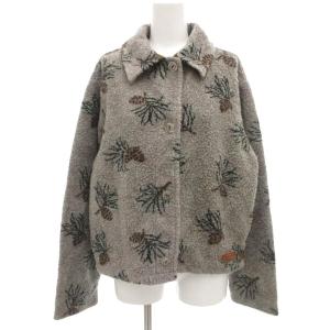 90s USA製 ヴィンテージ フリース ジャケット パイル M フラワー リーフ 総柄 グレー GY01